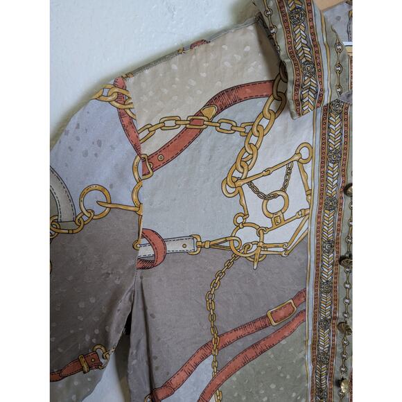 Talbots Petites Pure Silk Gold Button Up Blouse Women Size 4 Equestrian Chain - Picture 3 of 12